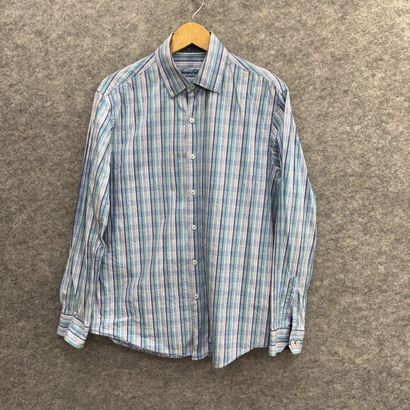 Tasso Elba Men's Dress Shirt, Button-Up, Long Sleeve, Blue Striped, M 15-15.5 - Picture 1 of 11